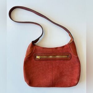 Vintage Unbranded Leather Hand Bag Shoulder Purse Dark Orange Zip Pocket Clean